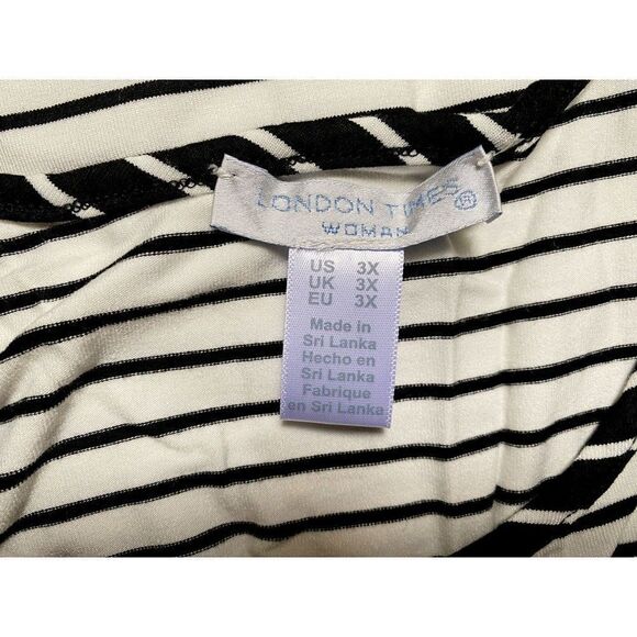 London Times Woman Black & White Nautical Stripe Tie Waist Tank Dress Sz 3X NEW - Picture 8 of 10